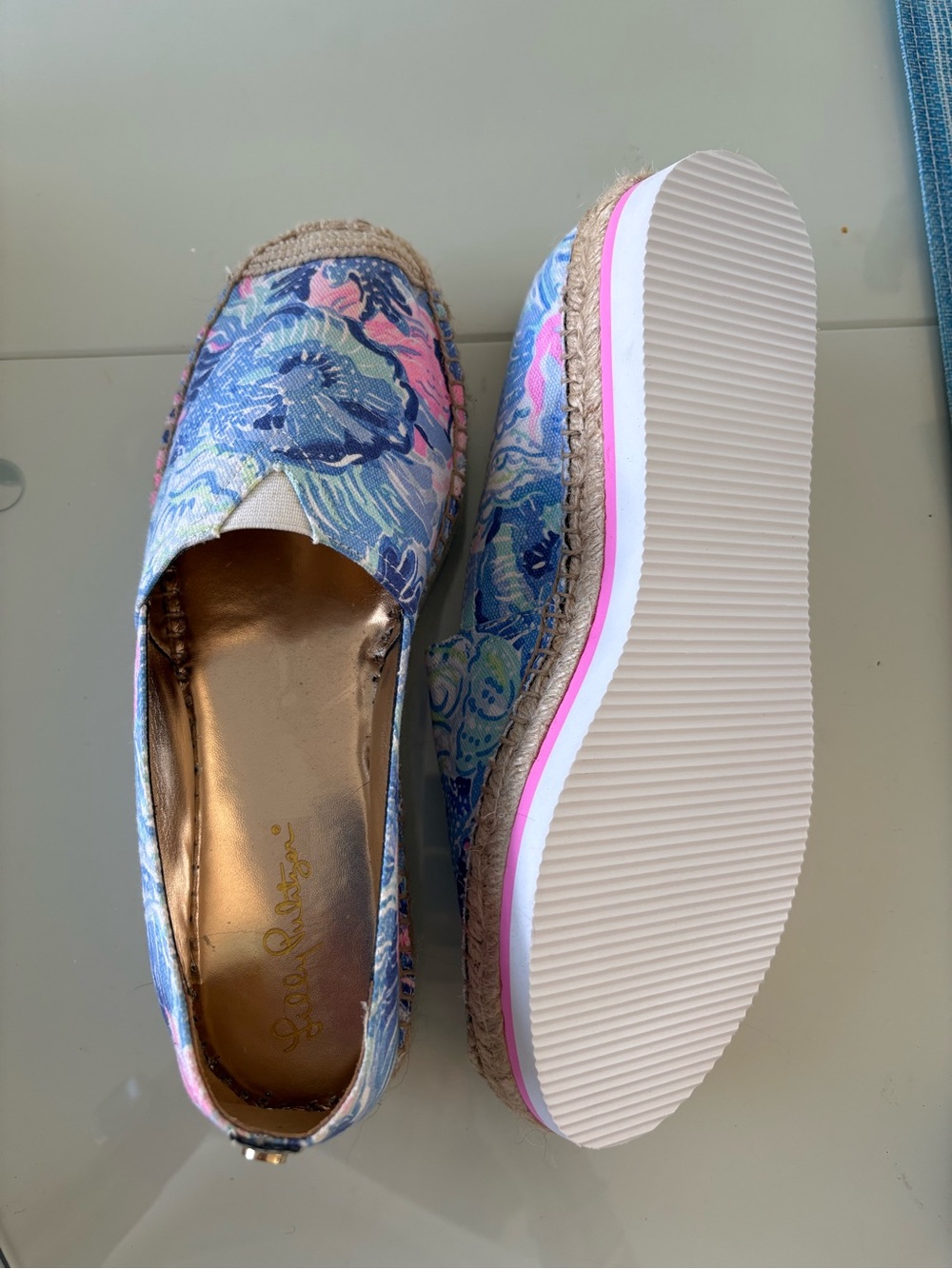 Lilly Pulitzer Blue and Pink Floral Canvas Espadrilles